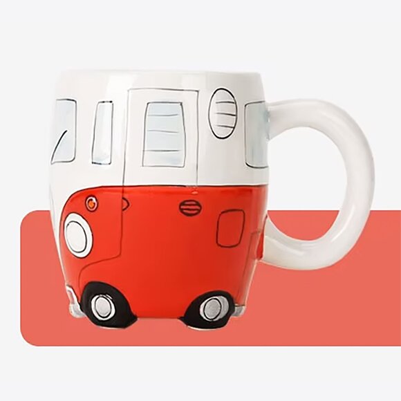 NEW 16 oz Red Retro Hand Painted Hippie Camper Peace Van Ceramic Porcelain Mug - Picture 7 of 10